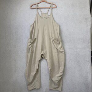 Free People Womens Small Beige Jumpsuit Sleeveless Harem Overalls Pockets Casual